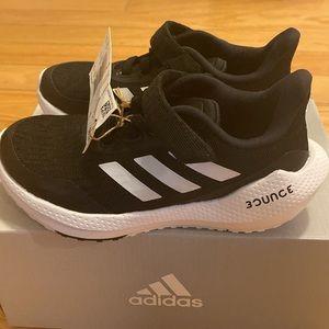 ADIDAS Kids Bounce sneaker. Black with white stripes. Size 11. New with tags.